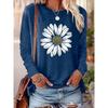 Women's Autumn and Winter Fashionable Casual Loose Sunflower Print Round Neck Long Sleeved T-shirt Top