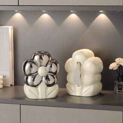Creative Lovely Flower Tissue Box High-end Luxury Living Room Household Coffee Desktop Decoration Cream Wind Ceramic Napkin Box