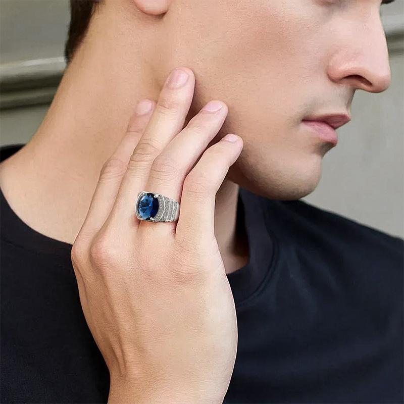 925 Sterling Silver Luxury Oval Sapphire Ring Silver Engagement Band
