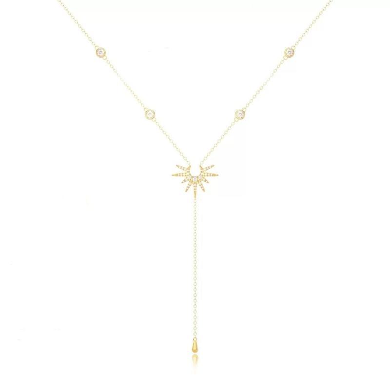 A52E Adjustable Chain Necklace Bead Chain Necklace Sun Pendant Necklace Tassels Necklace Alloy Texture for Daily and Party