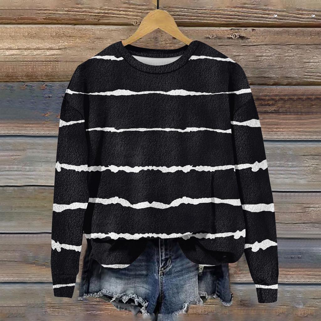 Mote langermet plysj trykket genser pullover topp for kvinner