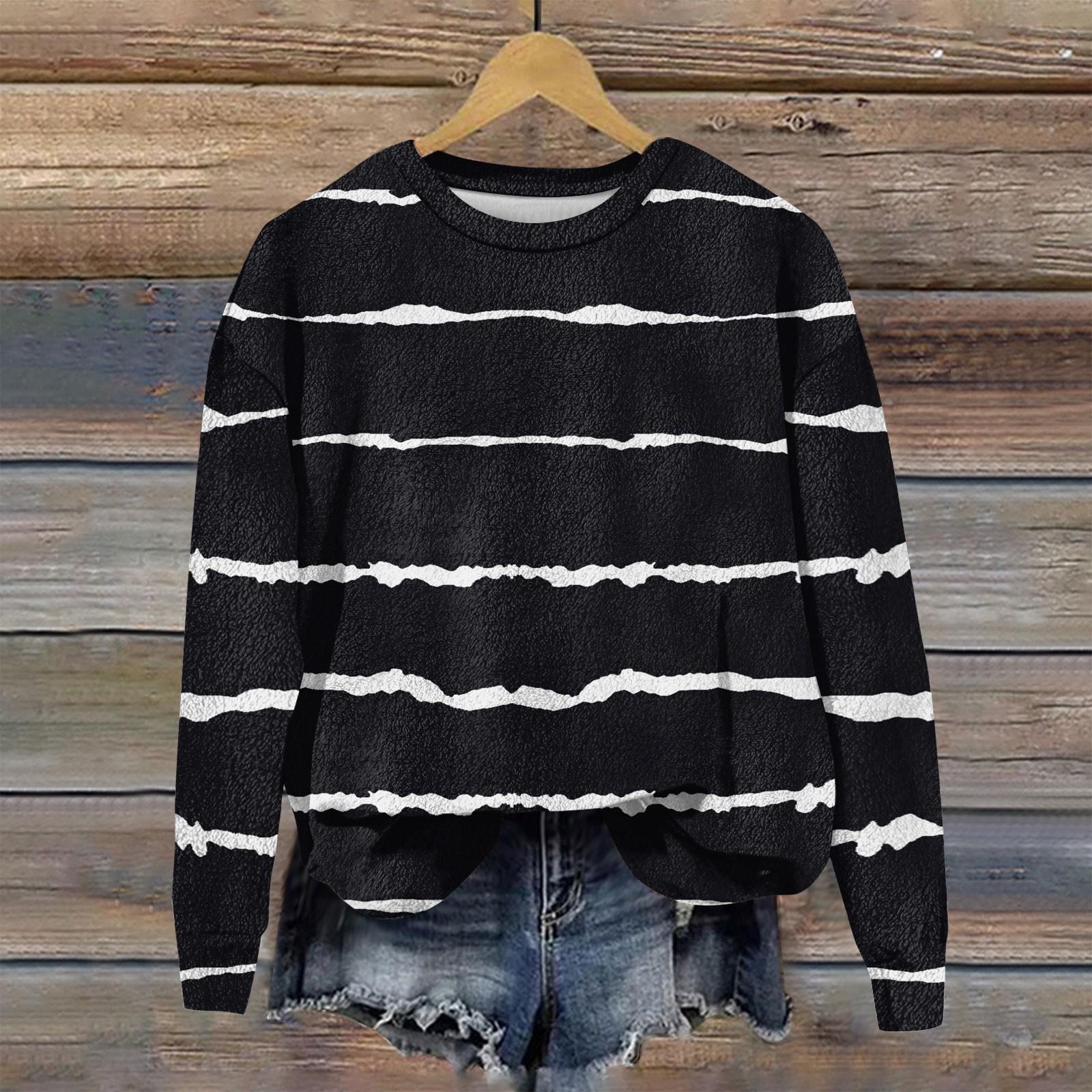 Женская мода с длинным рукавом плюшевый принтованный свитшот пуловер топ L чёрный