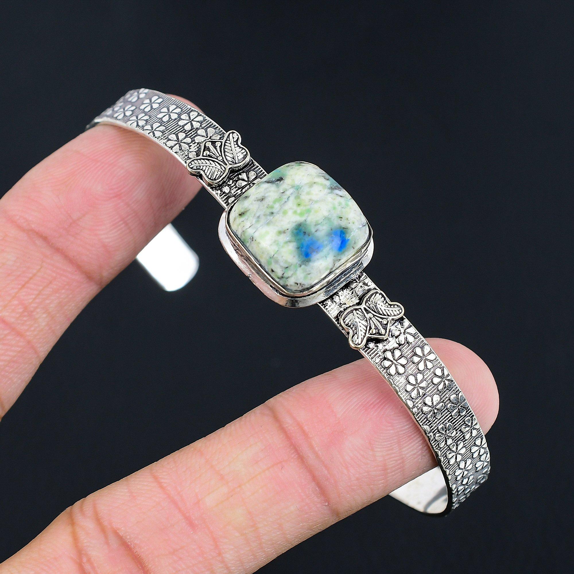 

Юбилейный подарок для нее Натуральный камень К2 Яшма Браслет-манжета Регулируемый 925 серебро Adjustable