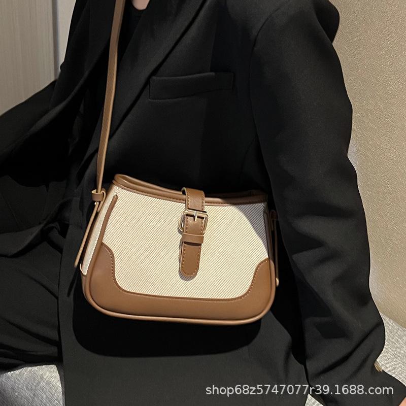 Bag Women's Retro New Fashion Korean Version of Women's Bag Contrast Color Bag Shopping Shoulder Bag Armpit Small Square Bag Diagonal Straddle Small