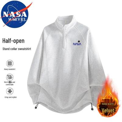 Men's NASA MARVEL Autumn/Winter Fleece-Lined Stand-Up Collar Sweatshirt