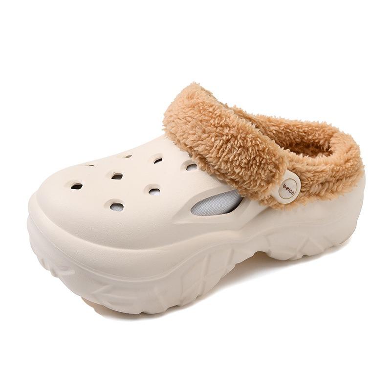 

Туфли с дырочками женские осенне-зимние бархатные утолщенные теплые хлопковые мопы, на высокой толстой подошве, нескользящие, износостойкие, с наружным мешком на голове, хлопковые туфли 37-38 бежевый