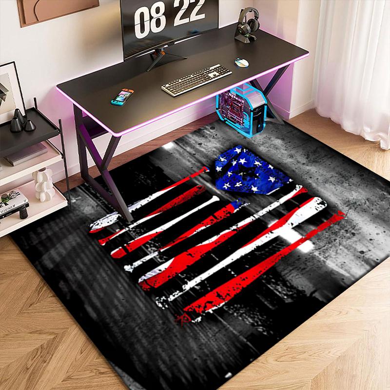 1pc American Flag, Baseball, and Guitar Carpet Rug for Living Room Bedroom Home Sofa Decoration,Kids Play Non-slip Floor Mat