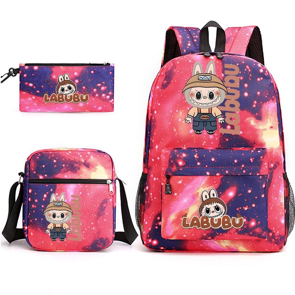 Labubu Peripheral Printing Student School Bag Backpack Shoulder Pencil Bag 3-piece Set