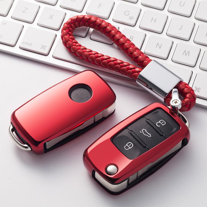 Volkswagen Folding TPU Key Case with Electroplated Soft Rubber Protective Shell for Lavida and Lamando Models
