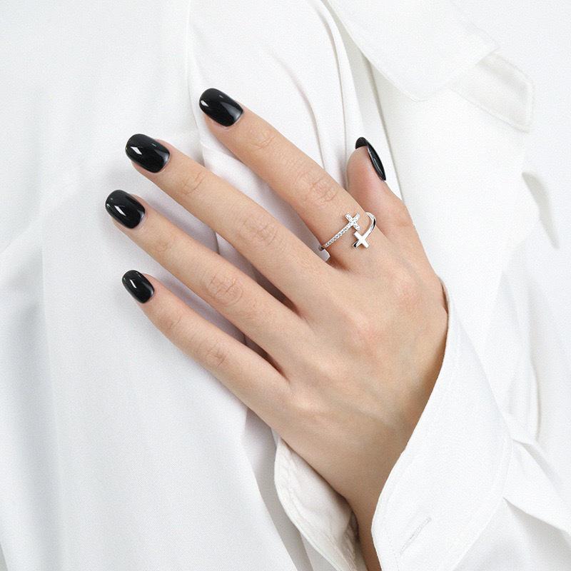 S925 Sterling Silver Double Cross Open Ring: Trendy European & American Fashion for Women