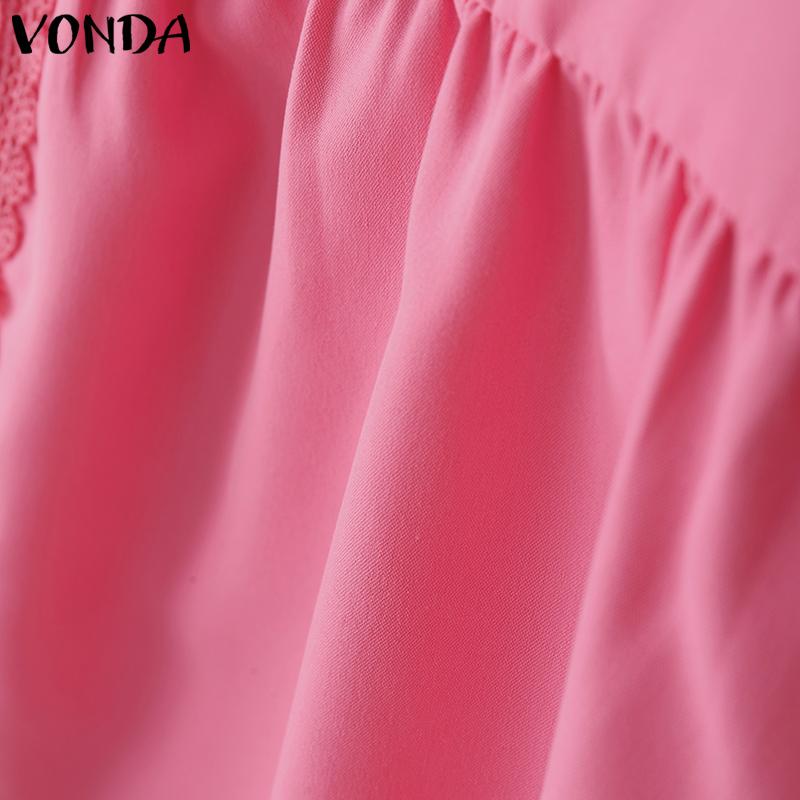 VONDA Women Short Sleeve Blouse Casual Lace Crochet Hem Hollow Tops