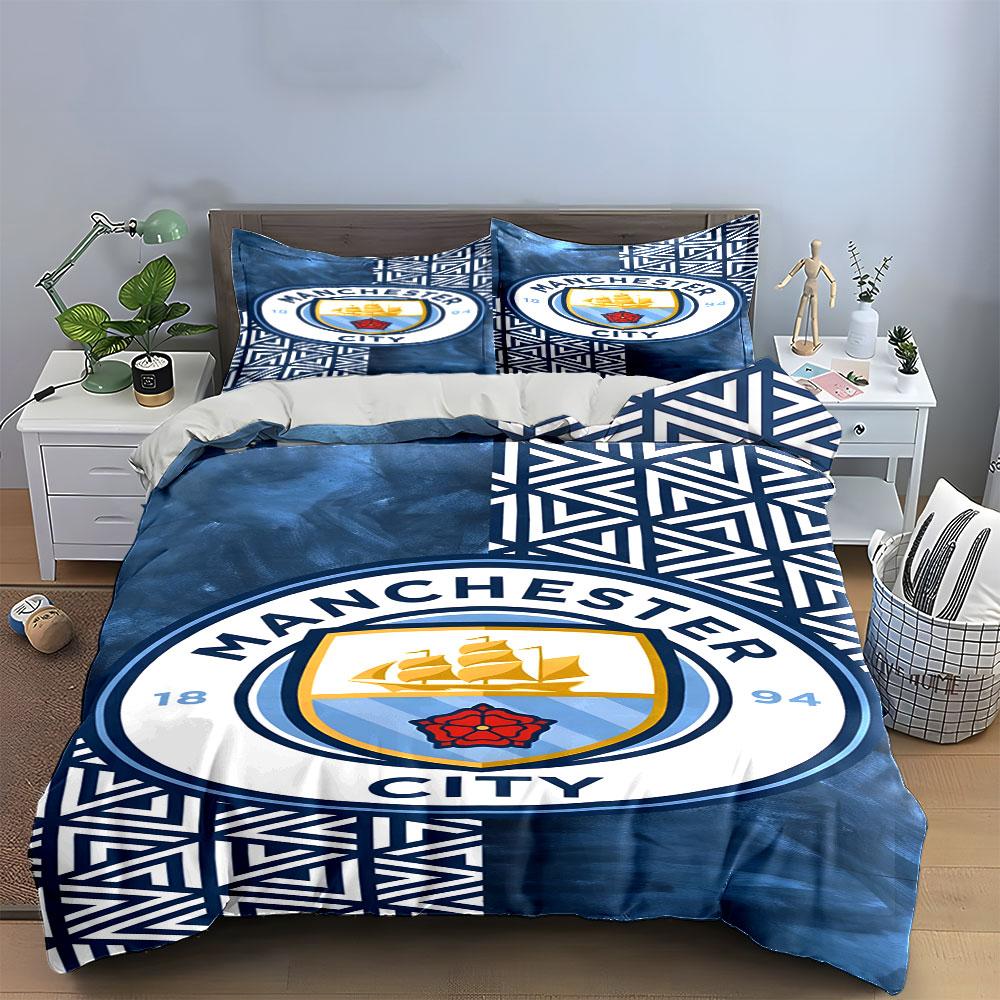 Manchester City Logo Pattern. Bedding Sets Duvet Cover Sets Duvet Covers Pillowcases(1*Duvet Cover 2*Pillowcases Without Duvet Insert)