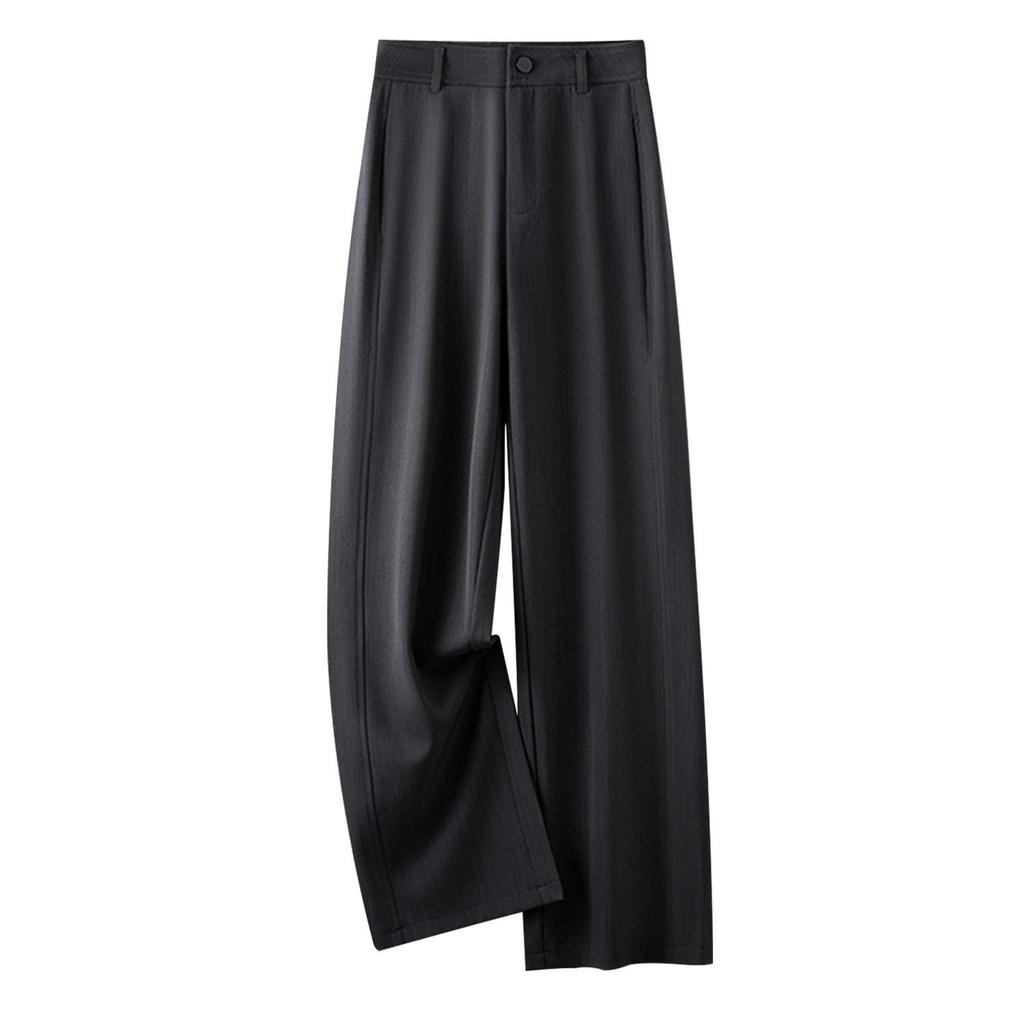 Spring 2025 Women's High-Waisted Grey Wide-Leg Trousers - Relaxed Fit, Loose Straight-Leg Casual Pants