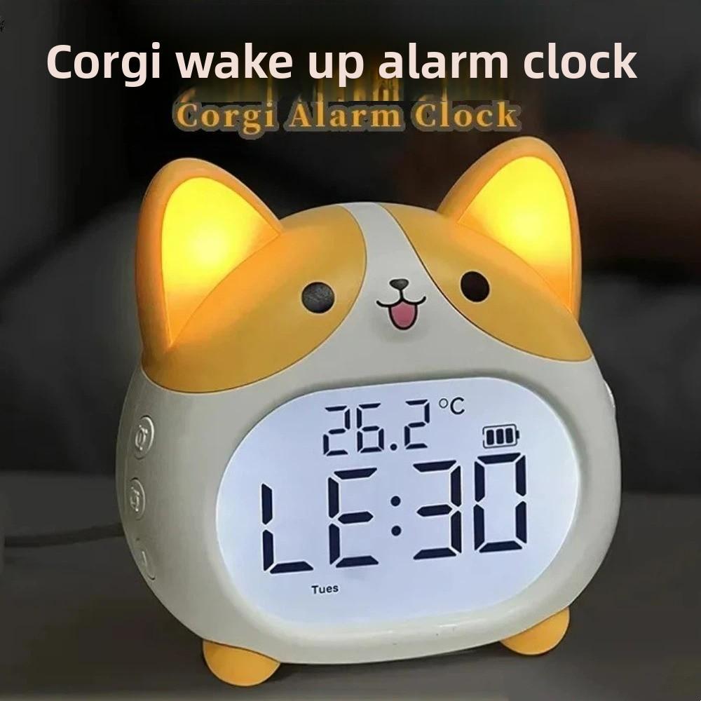 6 Alarmtöne Corgi Uhr mit Nachtlicht Digitale Uhren Niedliche Nachttischuhr Nachttisch
