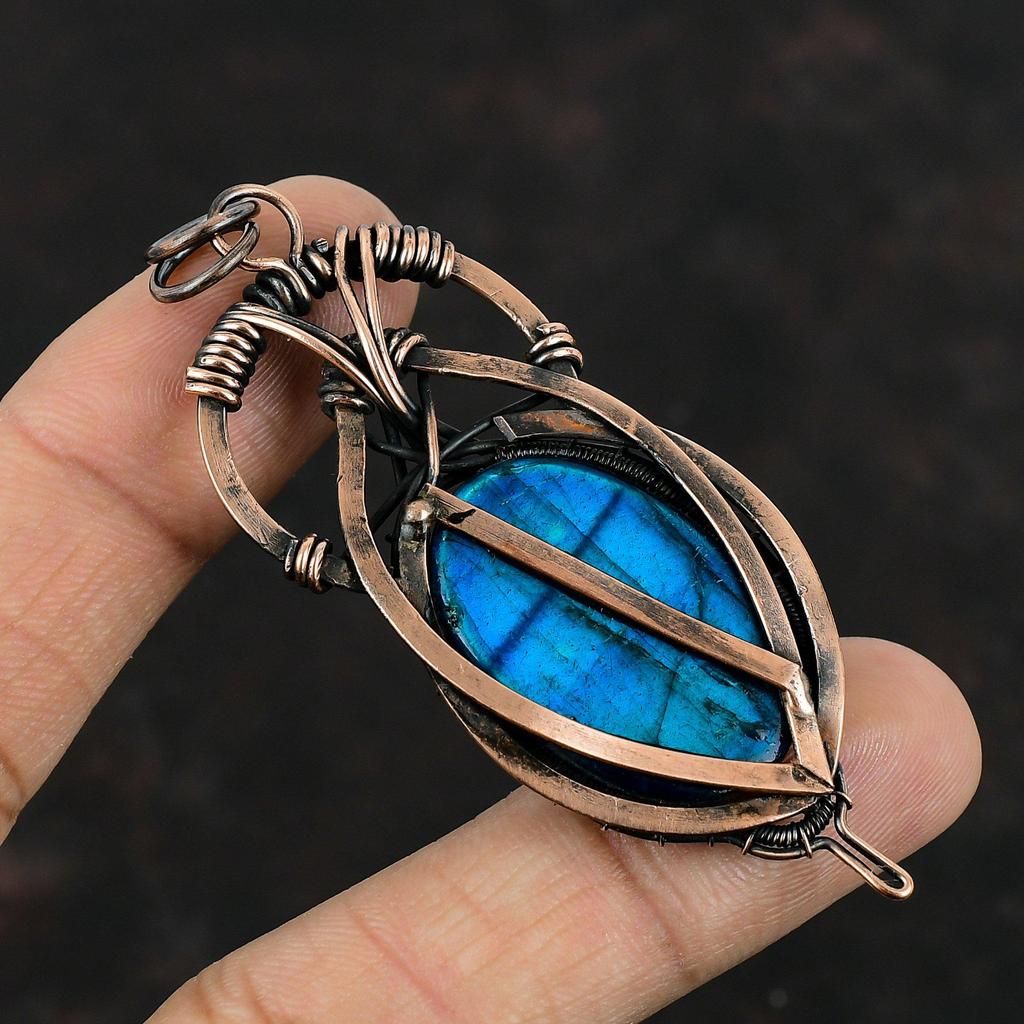 Neon Flash Labradorite Pendant Copper Wire Wrapped Pendant Handmade Copper Jewelry Original Gemstone Pendant Wire Wrapped Jewelry For Gifts