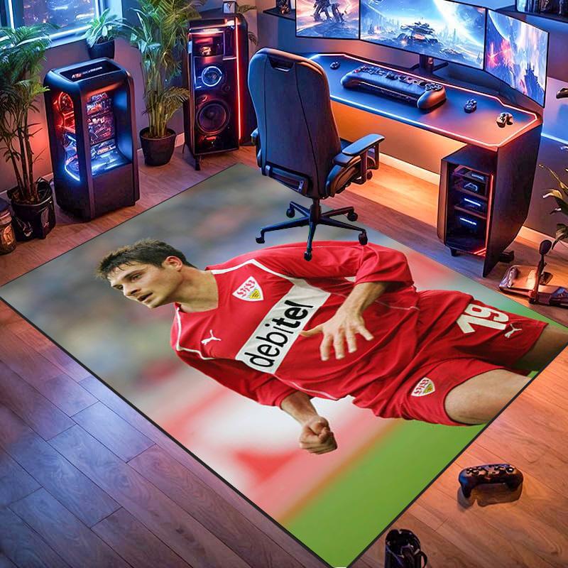 VfB Stuttgart Football Player Match Area Rug, Non Slip Floor Mat for Living Room Game Room Soccer Fan Home Decor Gift