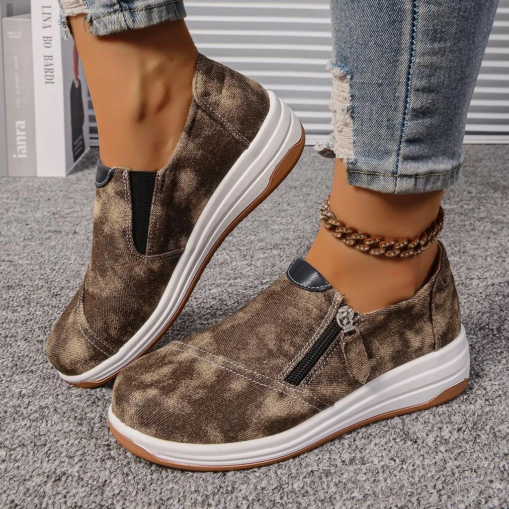New Woman Outdoor Running Slip-on Elegant Canvas Shoes Woman BaotouColor Blocked Zipper Comfortable Sneakers 2024 Size 36-43