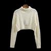 High Neck Short High Waist Long Sleeve Pullover Top Bottoming Shirt Knitting Sweater Pure Color Fall and Winter Thick Women's Inner