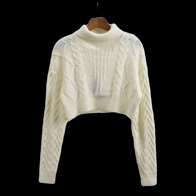 High Neck Short High Waist Long Sleeve Pullover Top Bottoming Shirt Knitting Sweater Pure Color Fall and Winter Thick Women's Inner