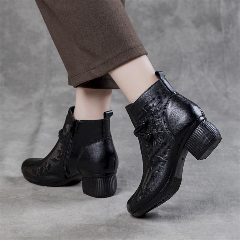 GKTINOO 2025 New Autumn Winter Thick Heel Ankle Boots Women Warm Boots Shoes Handmade Genuine Leather Zipper Retro Boots
