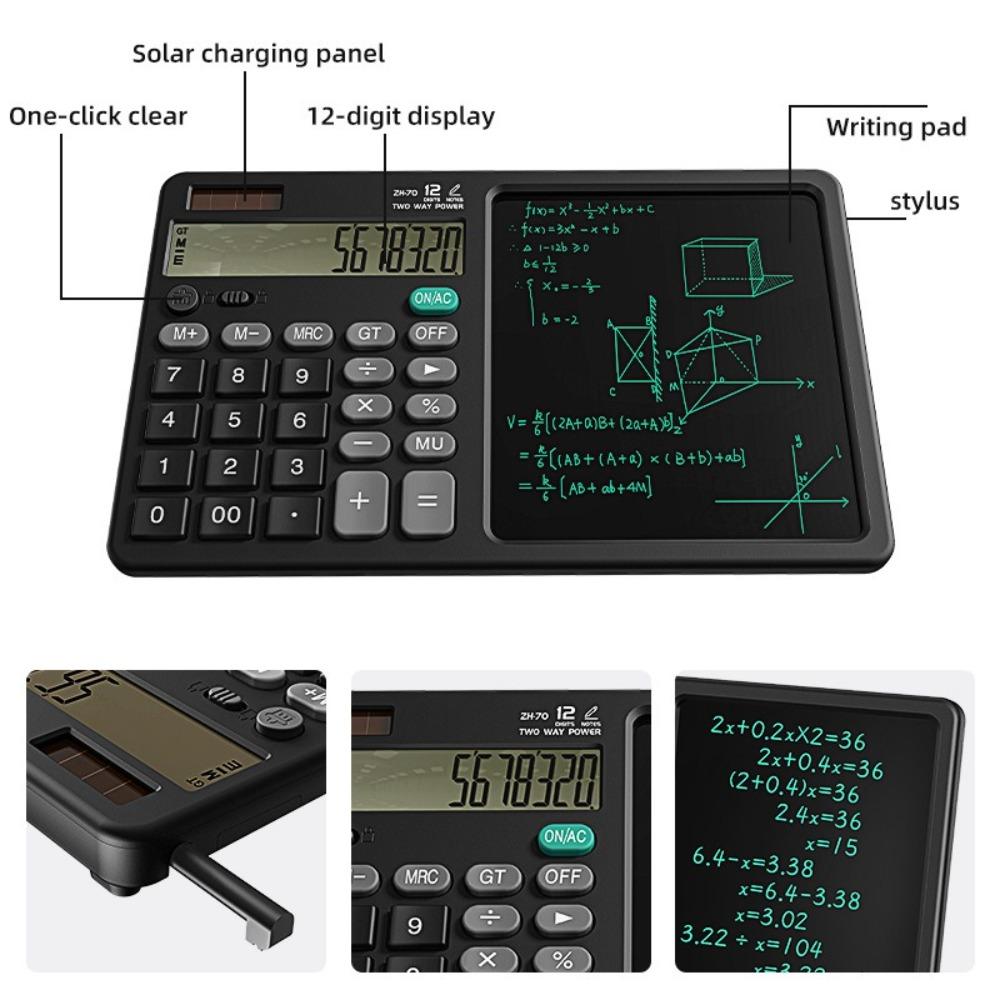 12 Digits 2in1 Calculator With Writing Pad Solar Power Math Calculator Dual Stylus Pen Calculator Lcd Tablet