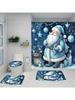 Blue Dreamy Santa Christmas-Themed Bathroom Set - Fade-Resistant Shower Curtain With Hooks, Non-Slip Rug, U-Shaped Mat & Toilet