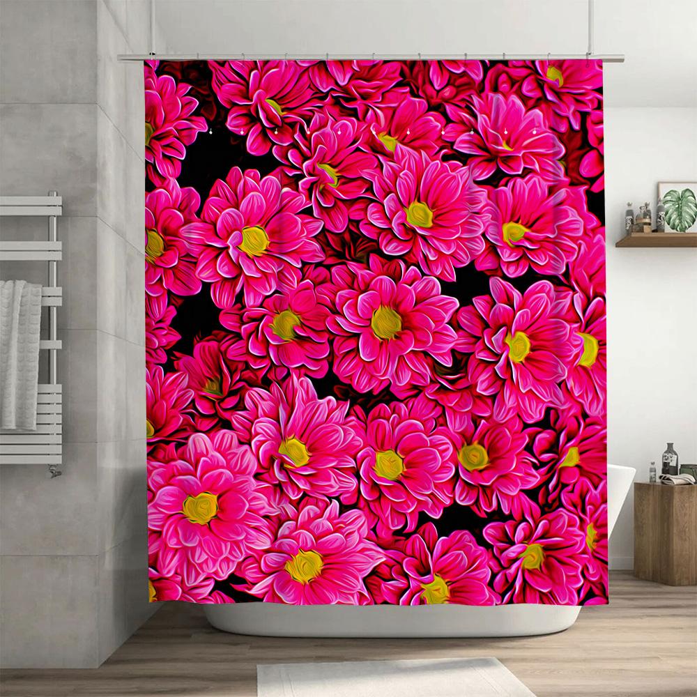 Bright Floral Shower Curtain Extra Large Pink Flower Print For Bathroom Decor Water-Resistant Fabric With Hooks Set Modern Home