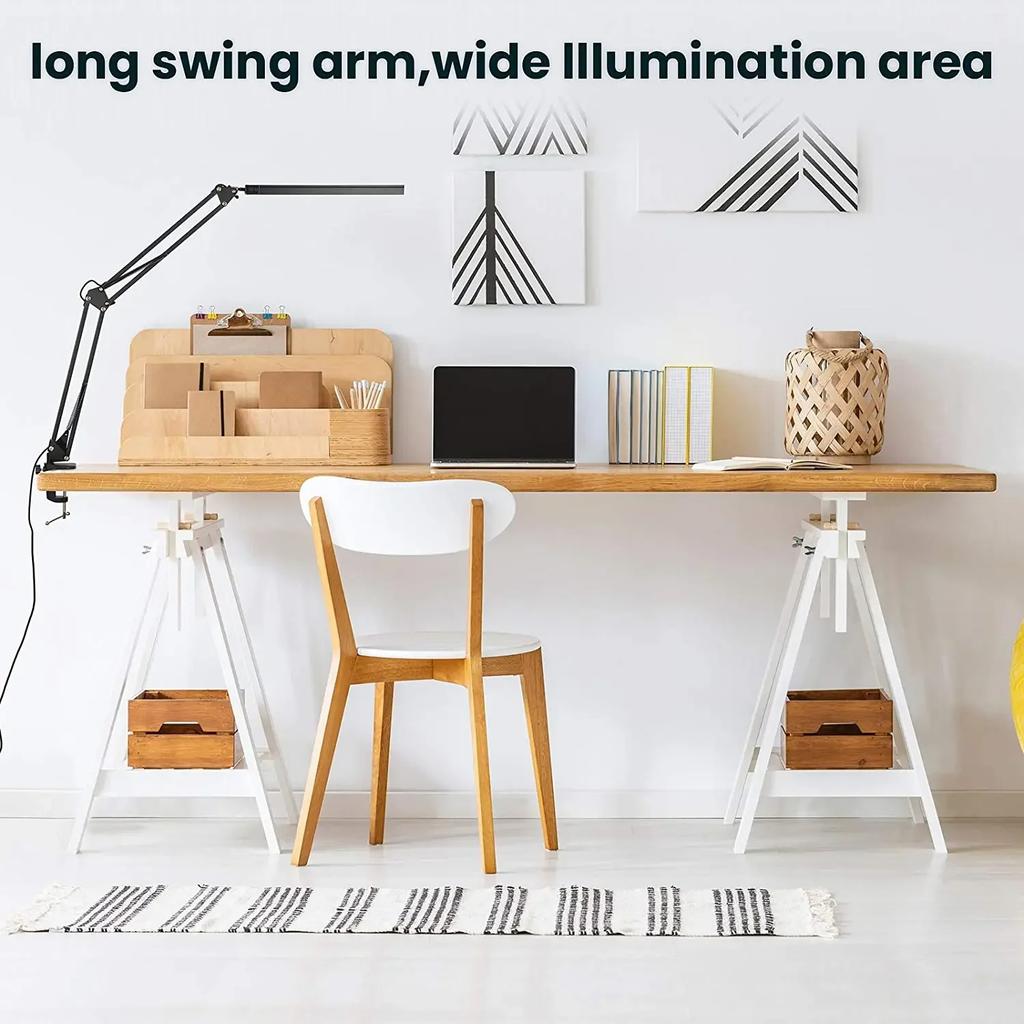 New LED Desk Lamp Clip Light Clamp Long Arm Dimmable Table Lamp 3 Colors Adjustable Reading Computers