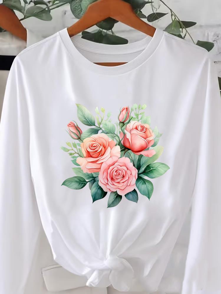 (Asian Size) Long Sleeve T Shirt Tee O-neck Leopard Love Heart Print Autumn Winter Spring Women Clothing Casual Fashion Top Graphic T-shirts