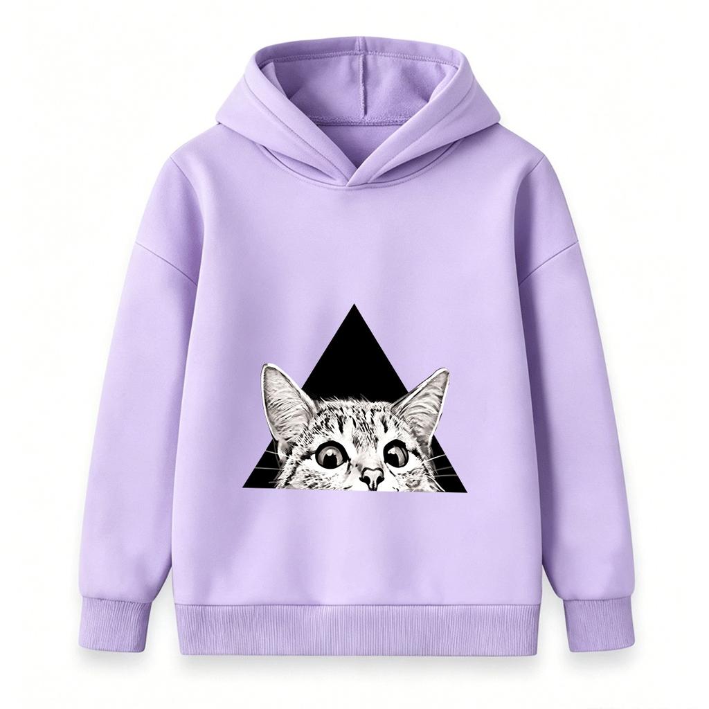 Kids Boys Girls Hooded Sweatshirt, Funny Peeking Cat Triangle Graphic Casual Pullover Hoodie, Soft Long Sleeve Streetwear for Children