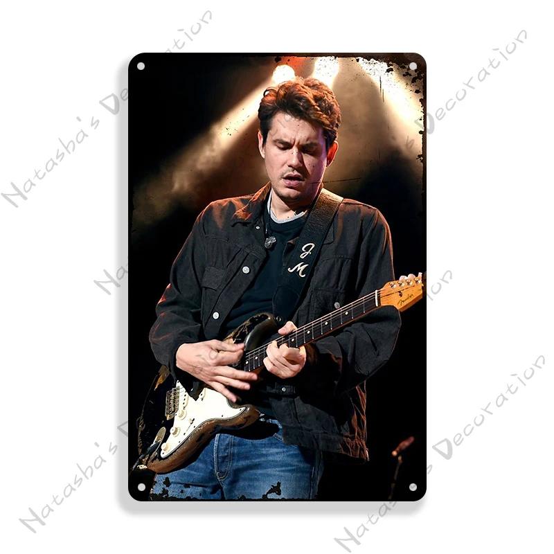 Letrero Metálico John Mayer Póster Vintage Bar Pub Club Señal de Pared Metal Oxidado Señal de Lata Retro Música Metal Póster Pared Decoración Industrial