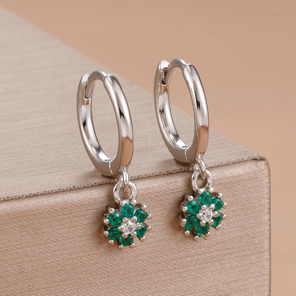 Exquisite Multicolor Crystal Flower Hoop Earrings for Women Girl Stainless Steel Fashion Korean Wedding Romantic Jewelry Gifts