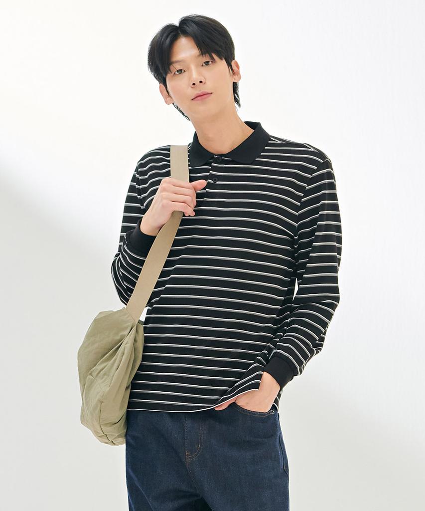 CHASECULT Men'S Pique Striped Collared Long Sleeve T-Shirt-Dark5121B03