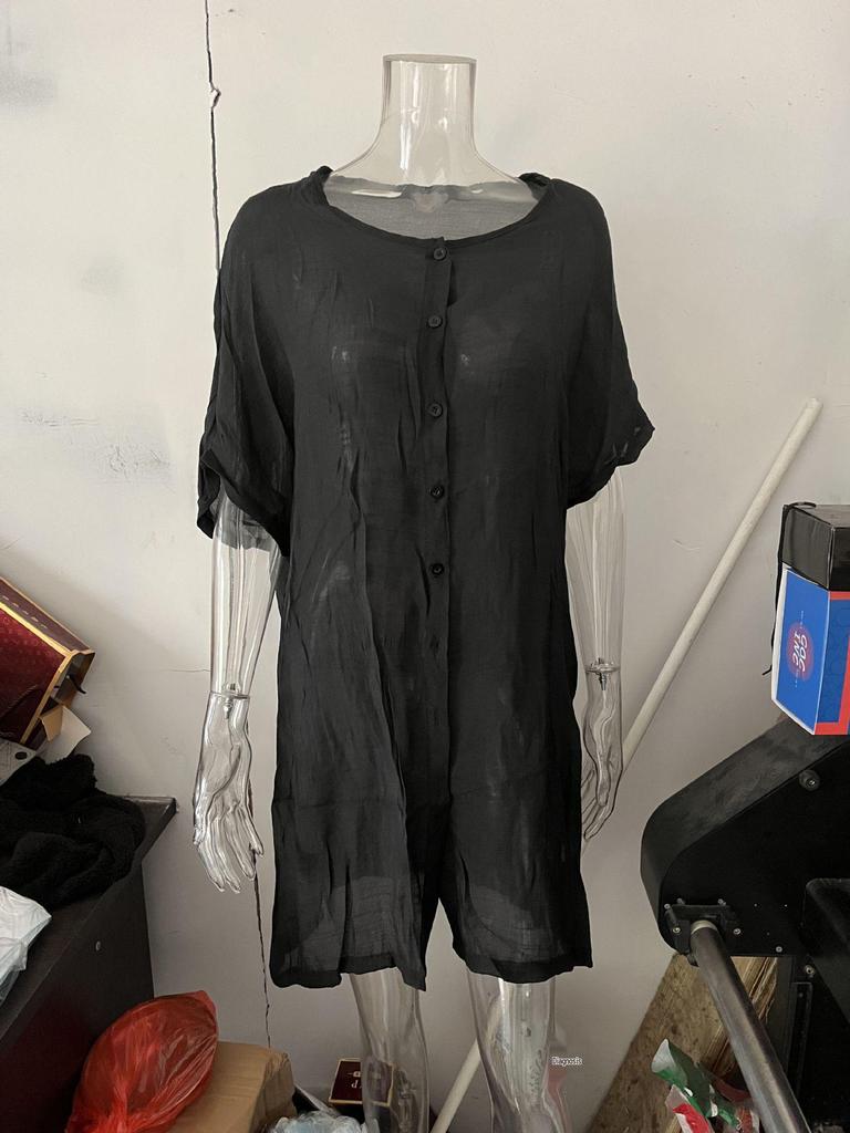 Camisa de Moda Europea y Americana para Mujer Multicolor, Multitalla de Longitud Media Holgada de Color Sólido Manga Corta