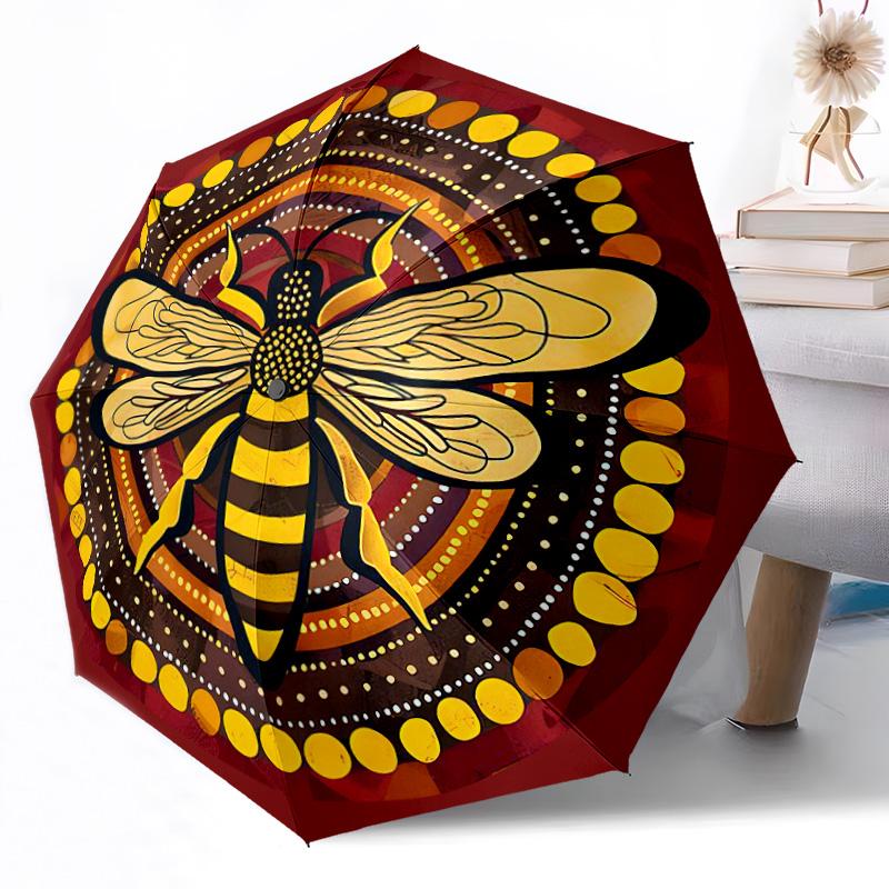 Bee and Floral Mandala Outdoor Automatic Umbrella Retractable Design with 8-Rib Durability Lightweight Perfect Gift for Friends Family