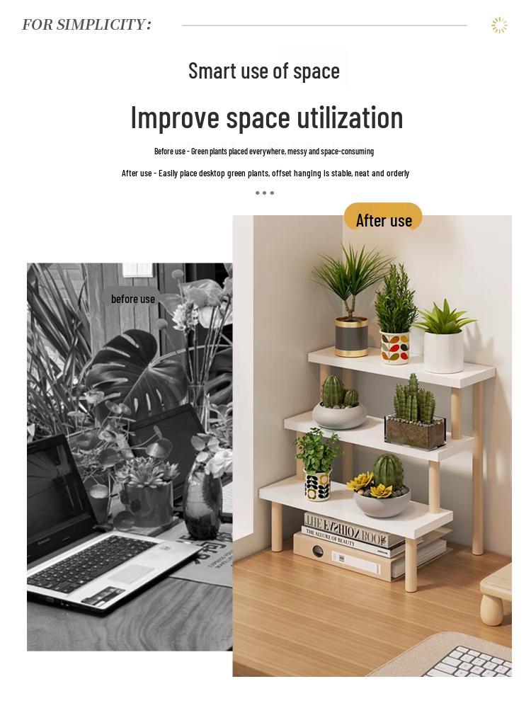 Desktop Ladder-Style Solid Wood Flower Stand for Small Plants and Succulents