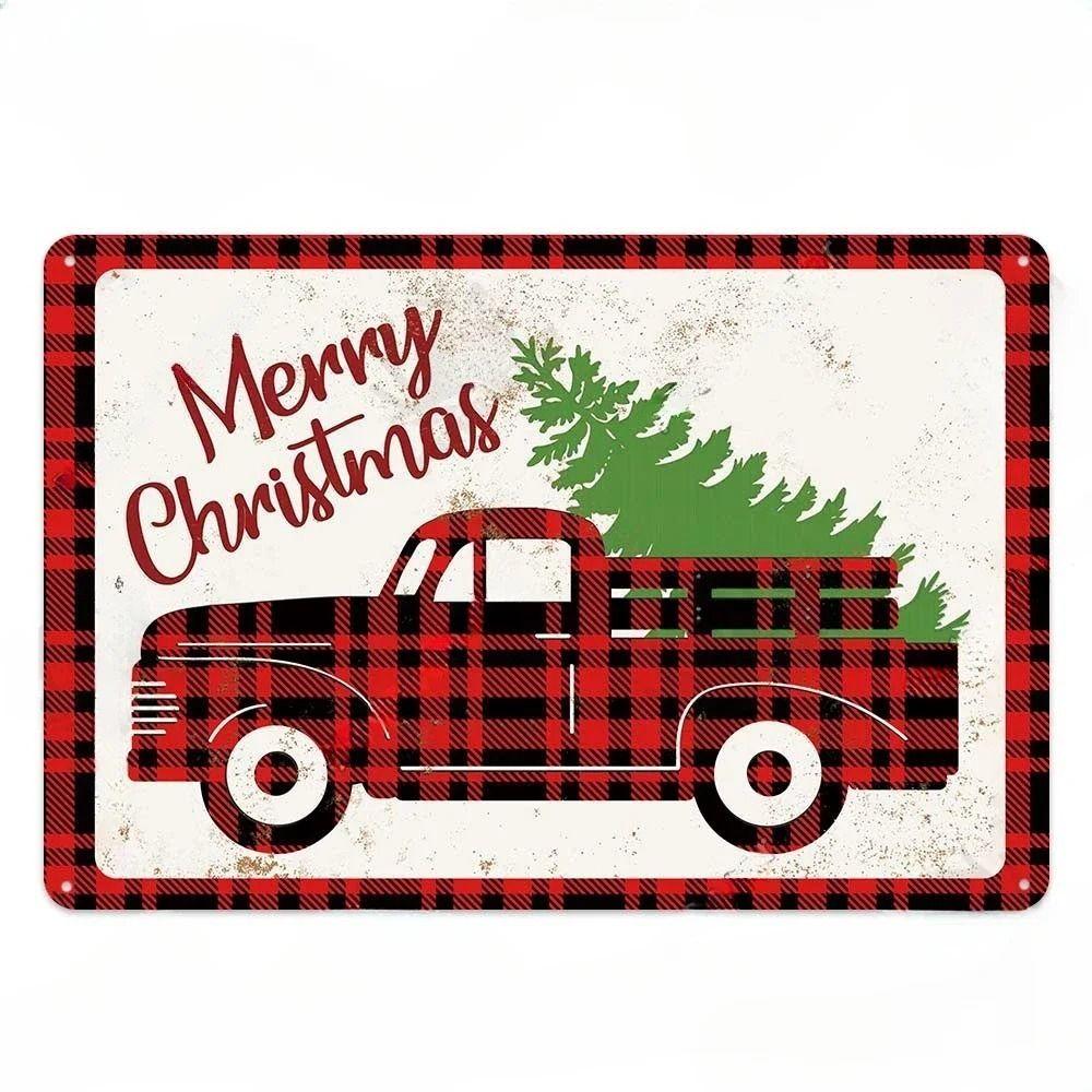 Vintage Christmas Metal Tin Sign Home Festive Wall Decor