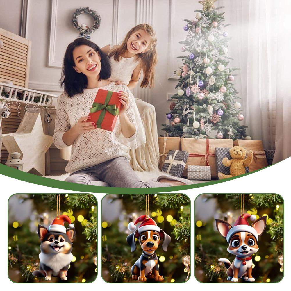 2d Acrylic Cartoon Dog Christmas Tree Pendant Modern Home Decoration Rearview Mirror Backpack Pendant Hanging Ornaments
