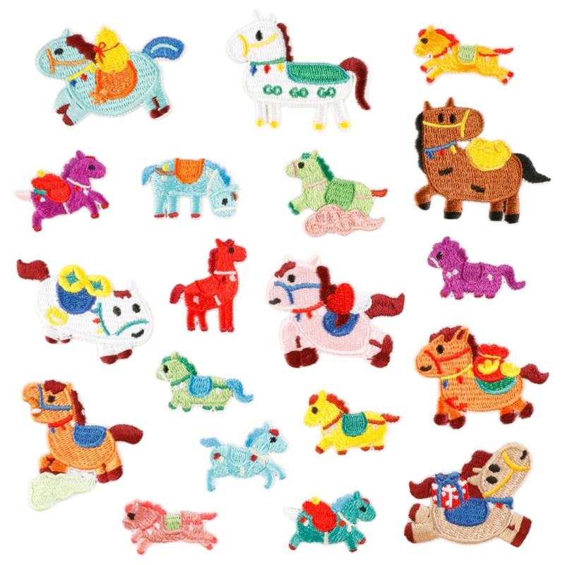 

19PCS Chinese Zodiacs Horse Embroidery Iron On Patches For Phone Case And Clothing 1