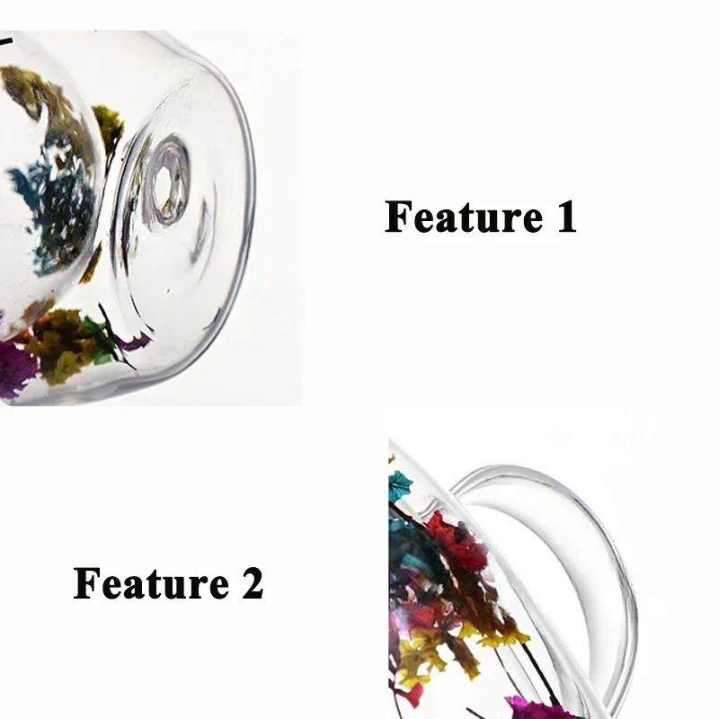 350ml Double Wall Glass Cup with Handle Dried Flower Decorated Coffee Milk Mug Heat Resistant Kitchen Supplies for Friend Gifts