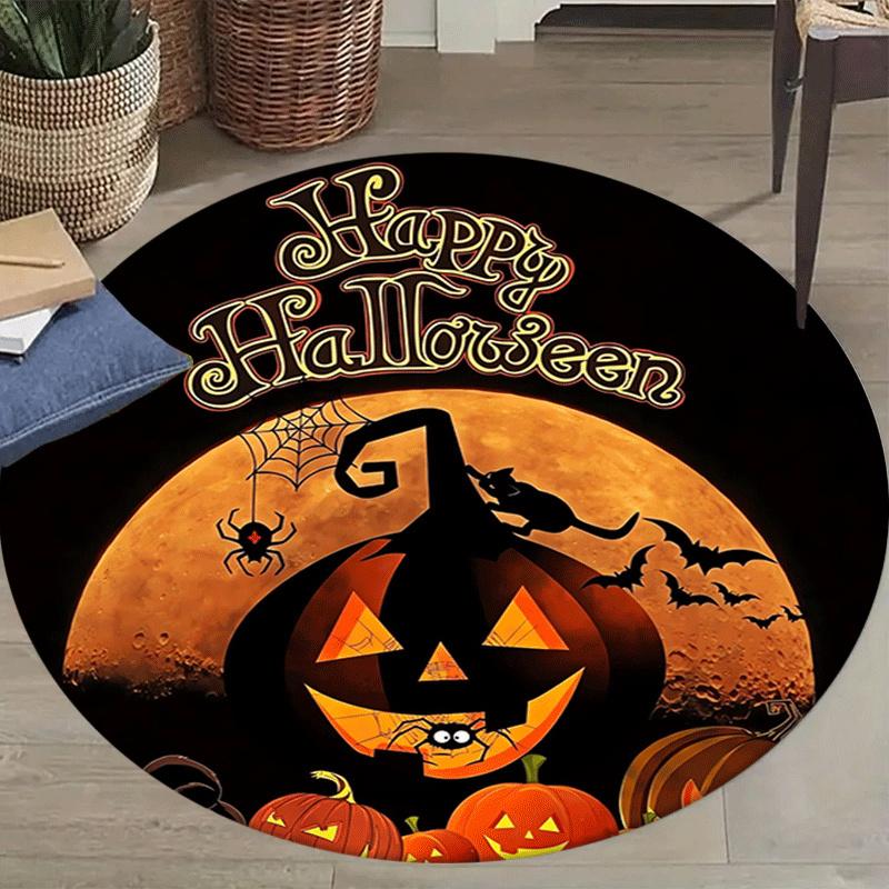 1pc Soft, Absorbent & Non-Slip Scary Pumpkin Round Rug, Perfect for Entryway, Living Room, Bedroom Decor, Machine Washable Flannel Memory Fo