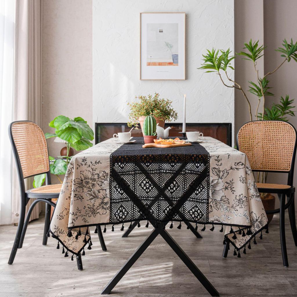 Restoranlar İçin Imanqi Yun Beyaz Renk Bloklu Patchwork Oyma Masa Örtüsü