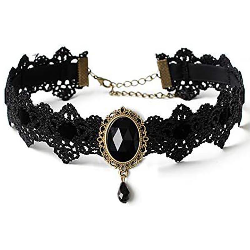 Gothic Victorian Black Lace Necklace Women Girl Boho  Tassel Sexy Lace Choker Steampunk Dark Loli Style Halloween Jewelry