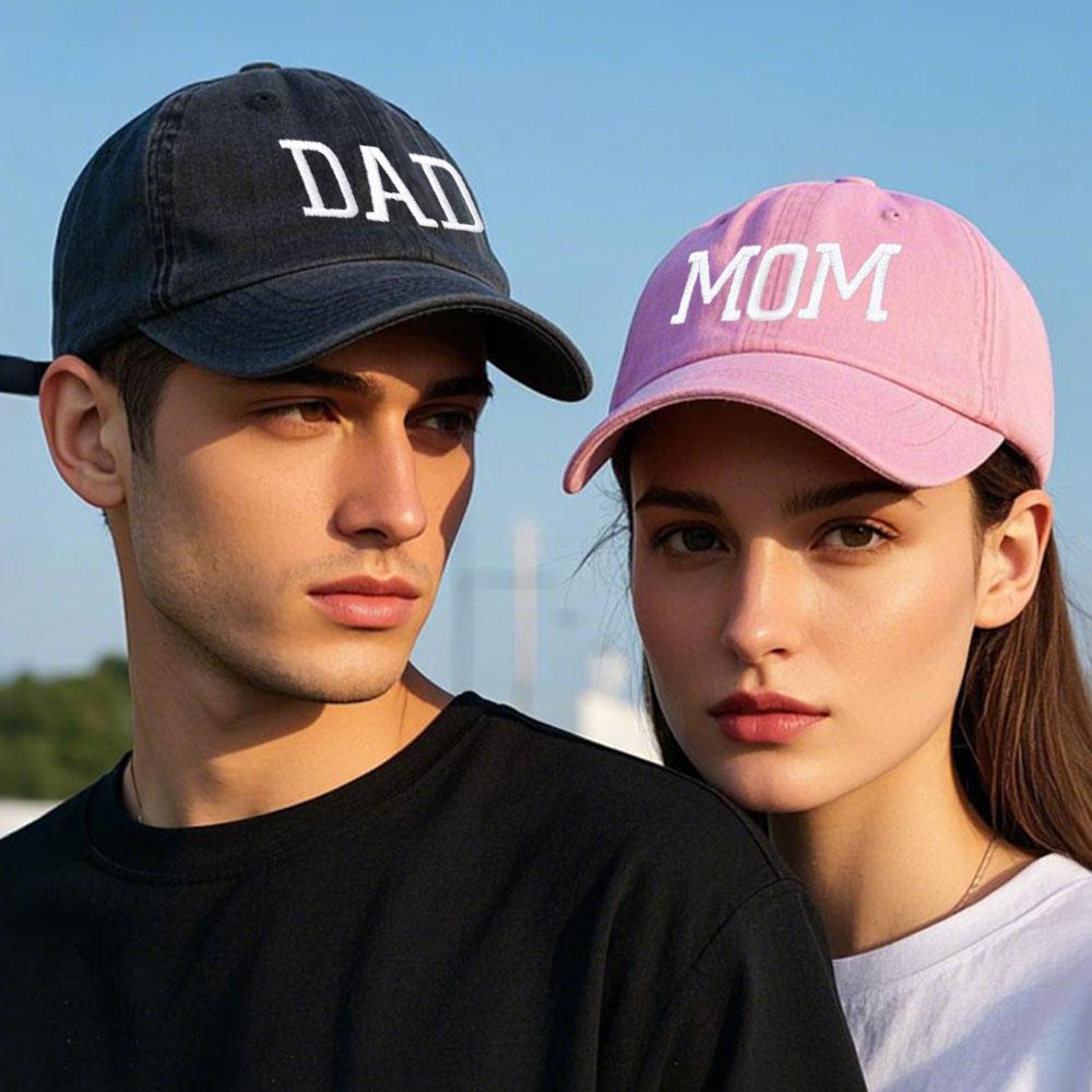 Mom Dad Embroidered Baseball Cap For Women Men Fashion Adjustable Washed Cotton Hats Father'S  Mother'S Gifts