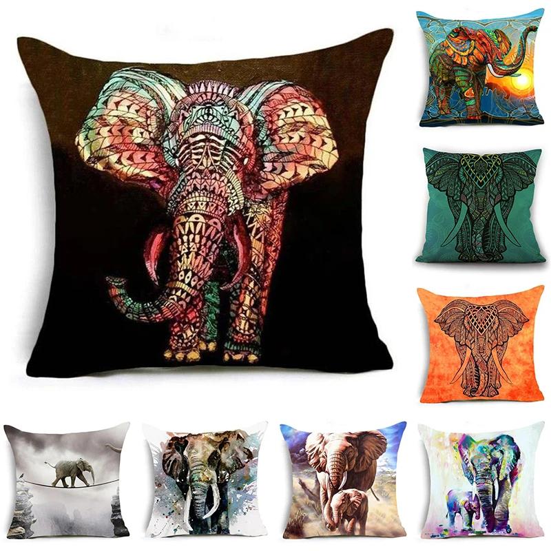 45*45CM Home Decor Pillowcase Sofa Polyester Elephant Print Cushion Cover Indian Style Animal