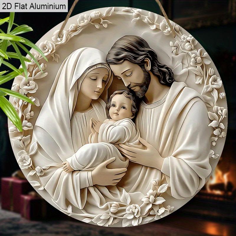 2D Flat Aluminium Nativity Christmas Sign - Holy Night Figurine Ornaments - Aluminium Manger Sign - Ideal for Front Door, Wall, Porch, Window Decor