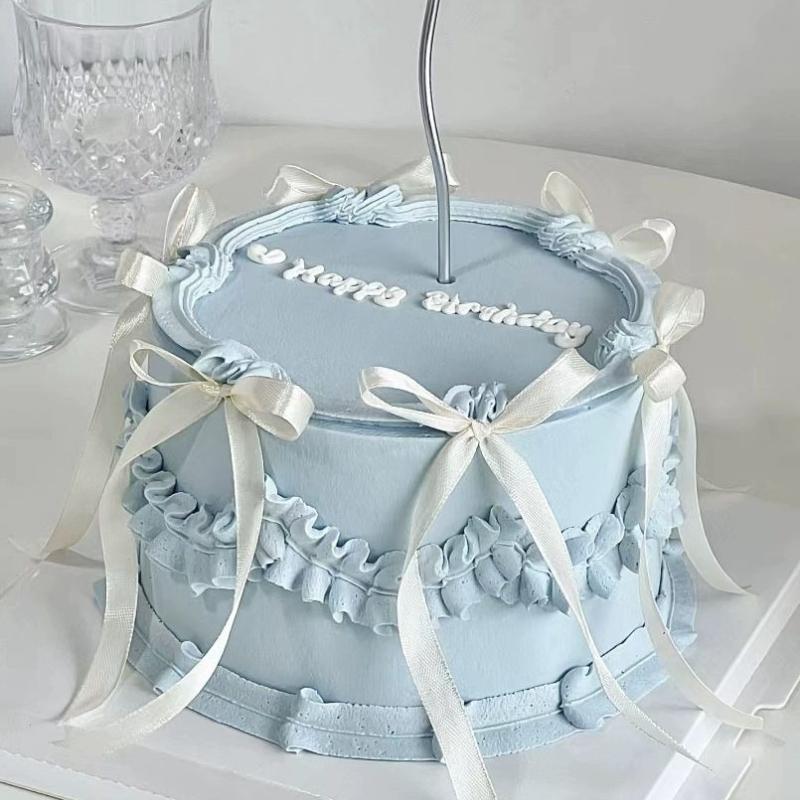 Modelo de Bolo de Aniversário de Simulação 6 Polegadas / 15cm Estilo Ballet Fada Fita Laço em Forma de Creme Adereço para Foto Decoração de Restaurante Exibição