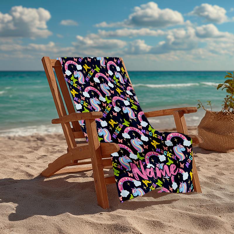 Custom Name Ultra-Soft Beach Towel with Unicorn Theme,Ideal for Pool - Camping, Diving - Perfect Travel Essential, Vibrant Beach Towel.
