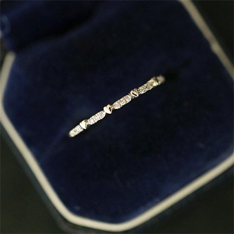

925 Sterling Silver Plated 14K Gold Inlaid 5A Zircon Ring Women s Korean Exquisite Minimalist Heart Ring 5&Silver