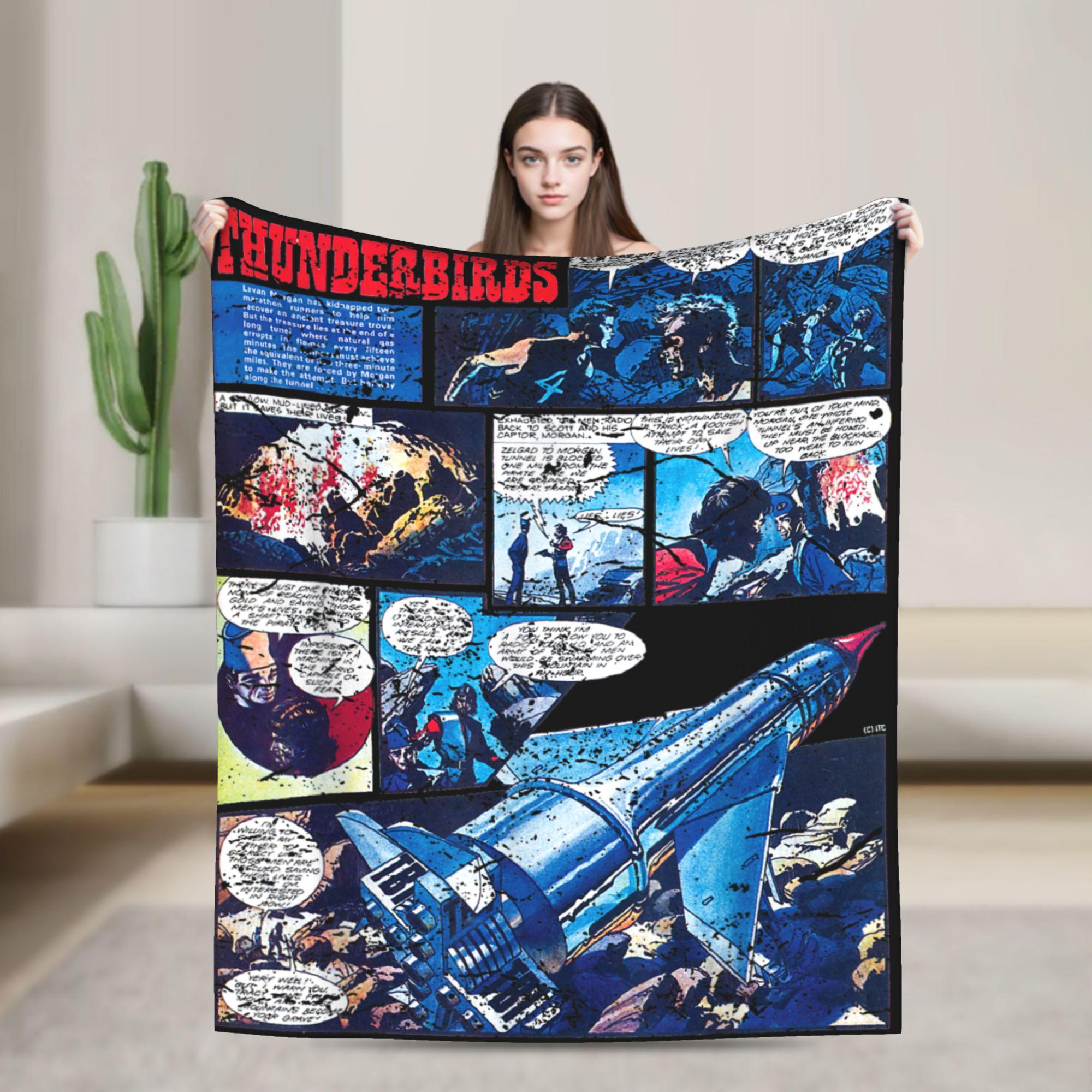

Thunderbirds 1-5 Retro Montage Plush Blankets Cartoon Fashion Throw Blankets for Home Hotel Sofa 150*125cm Soft 75x90cm